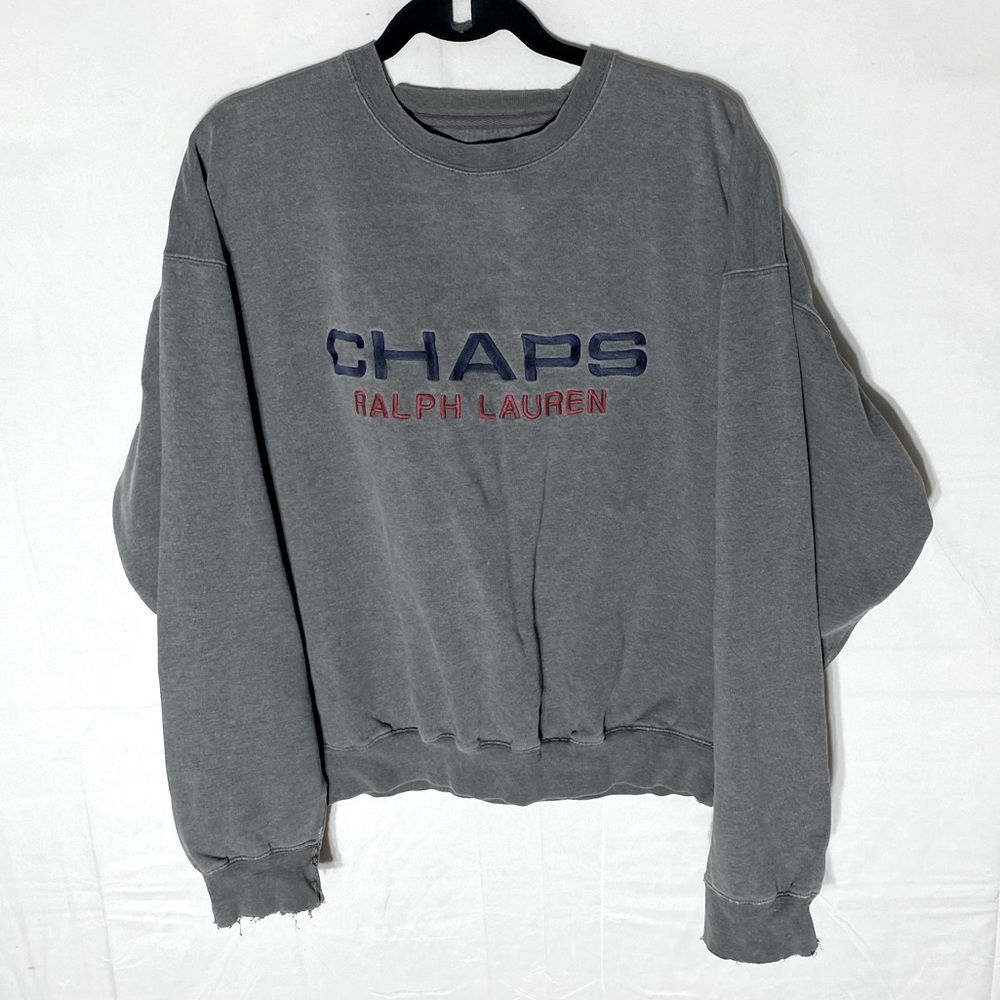 Vintage Ralph Lauren Chaps Grey W Embroidered Logo Crew Neck Sweatshirt L Preppy